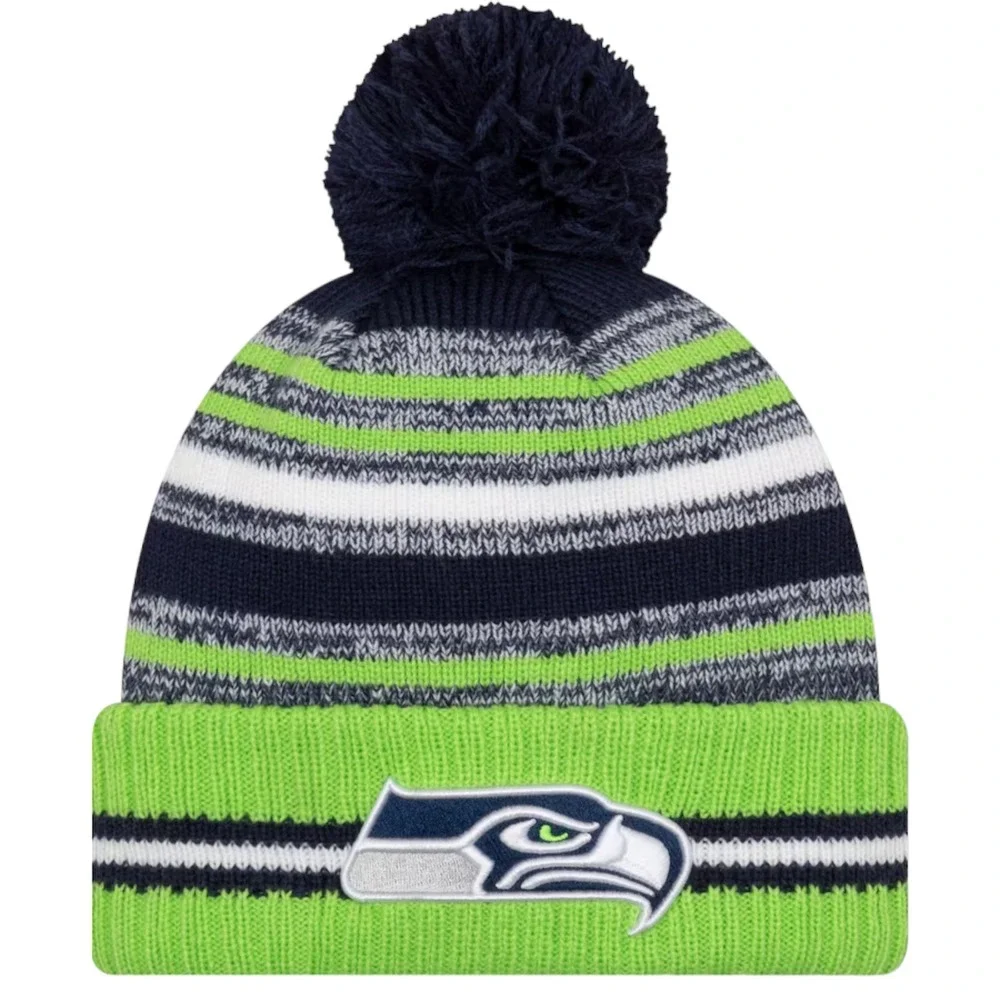 Seattle Seahawks New Era NFL Navy Neon Green Cuffed Knit Winter Beanie Hat OSFM